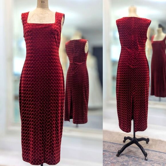 Vintage Red Velvet Cocktail Midi Dress - Picture 3 of 9